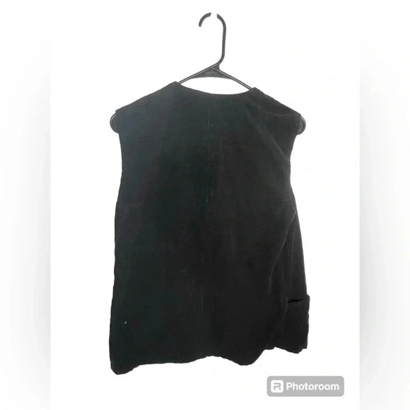 Vintage black Corduroy Vest with embroidery accent and metal center clasp - Picture 2 of 4